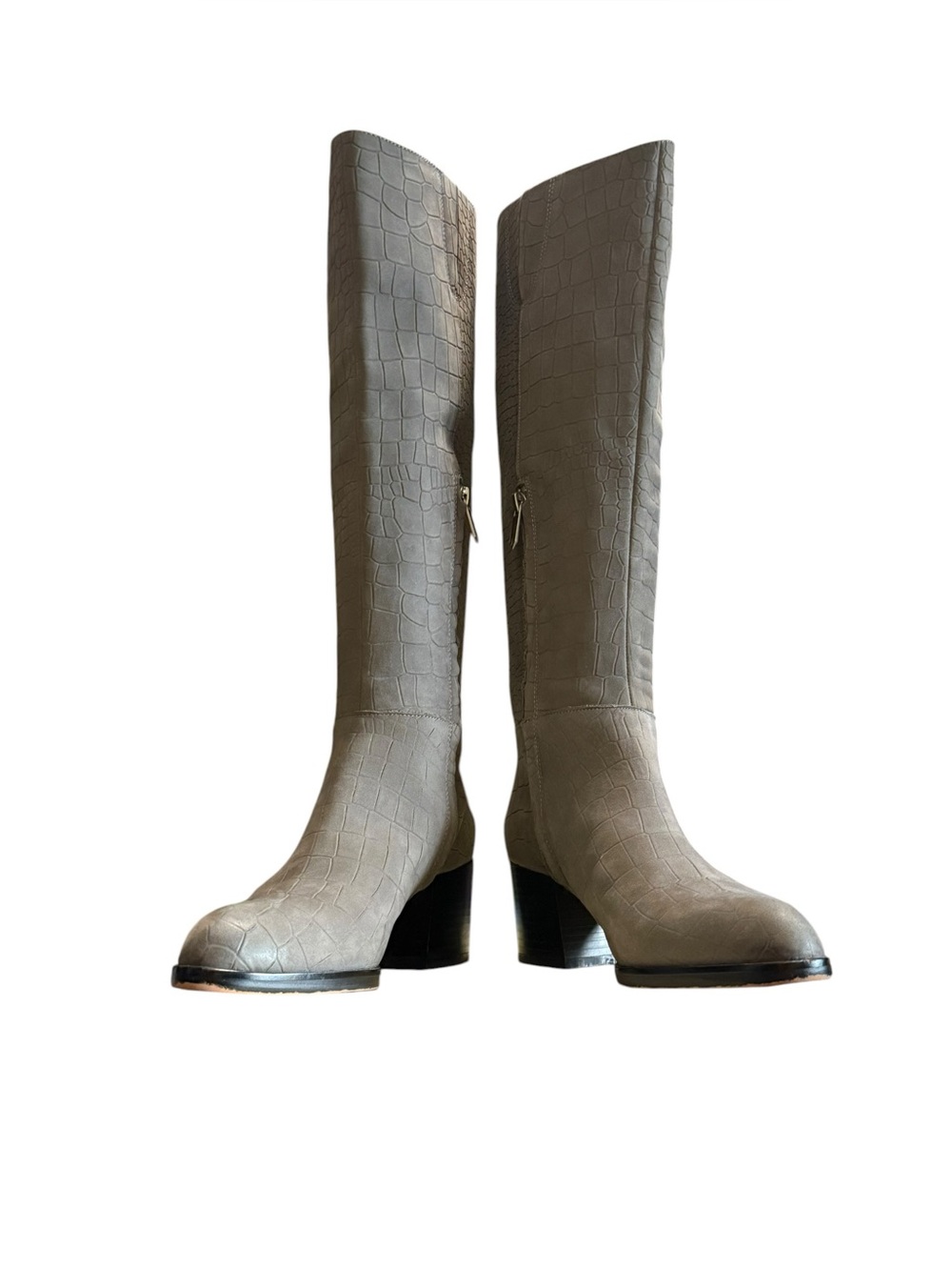 Sam Edelman Joelle Croc Embossed Leather Knee High Boots Gray Women’s US 7M - Picture 2 of 10